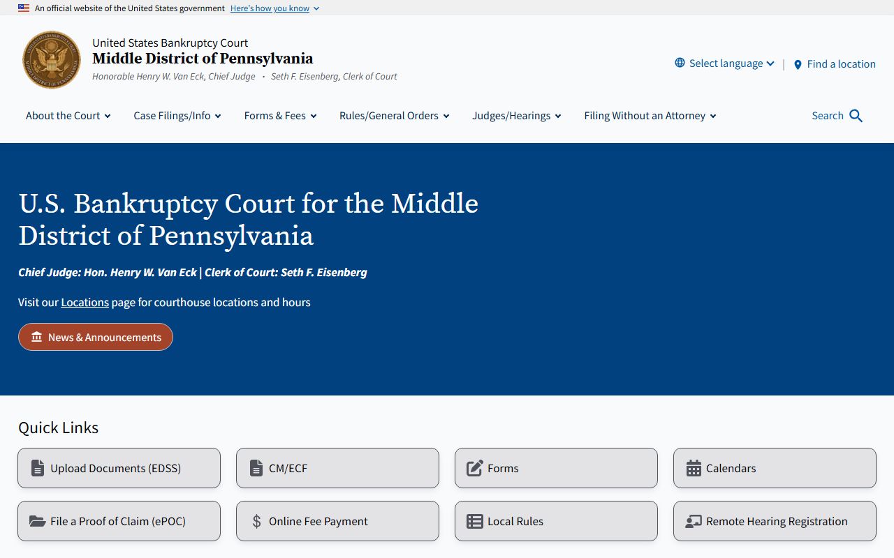 Pike County court dockets bankruptcy court Middle District of Pennsylvania