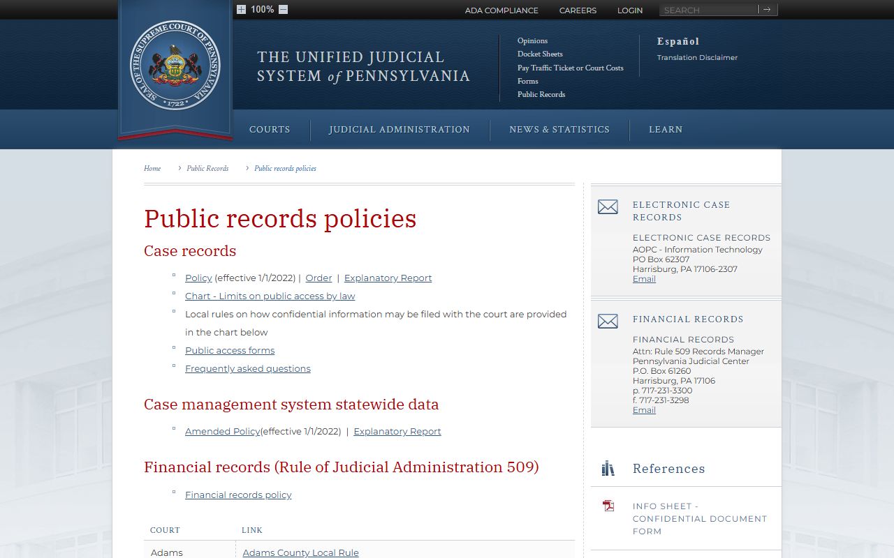 Pike County court records Pennsylvania public records policies
