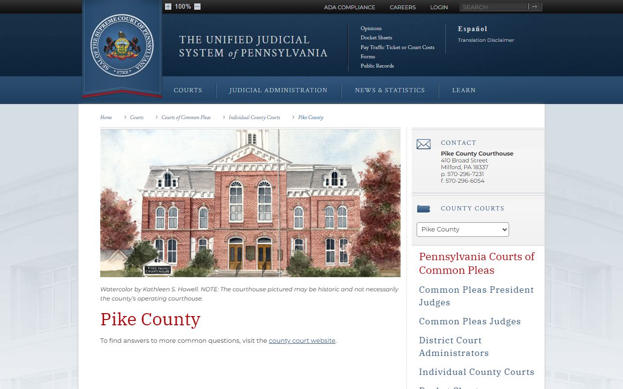 Pike County court records Pennsylvania Courts listing