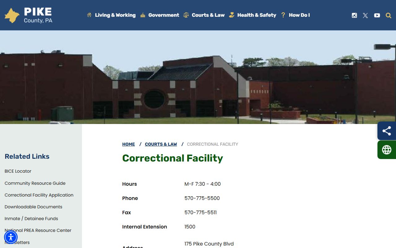 Pike County inmate records correctional facility page