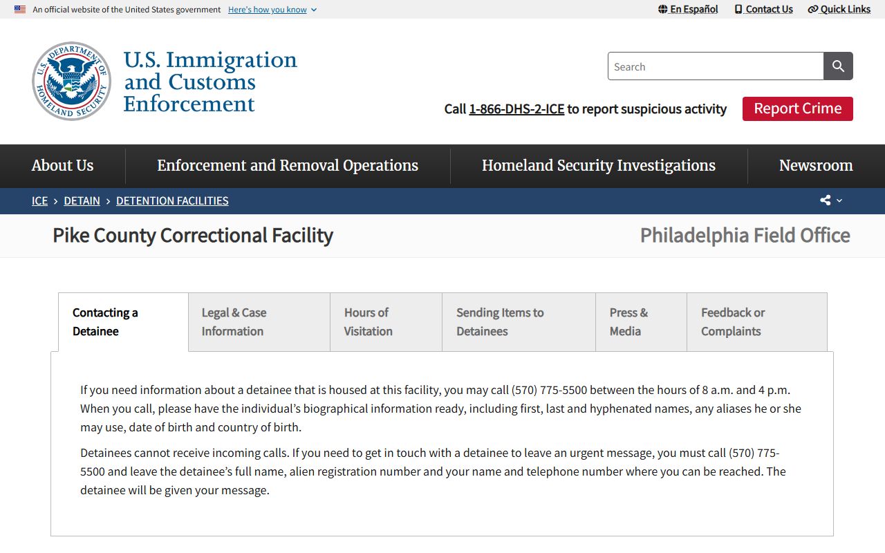 Pike County inmate records ICE Pike County facility page