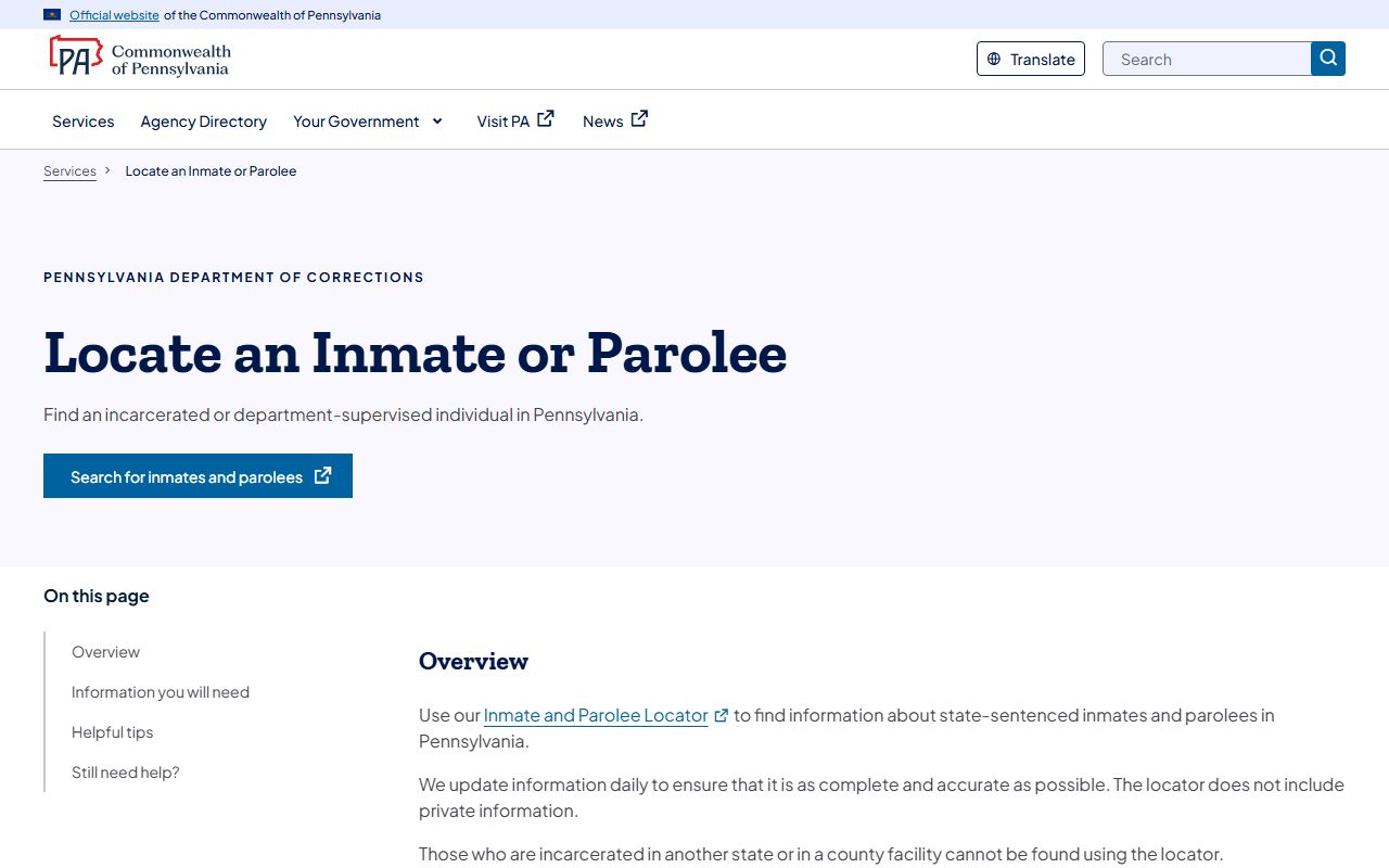 Pike County inmate records Pennsylvania DOC inmate and parolee locator