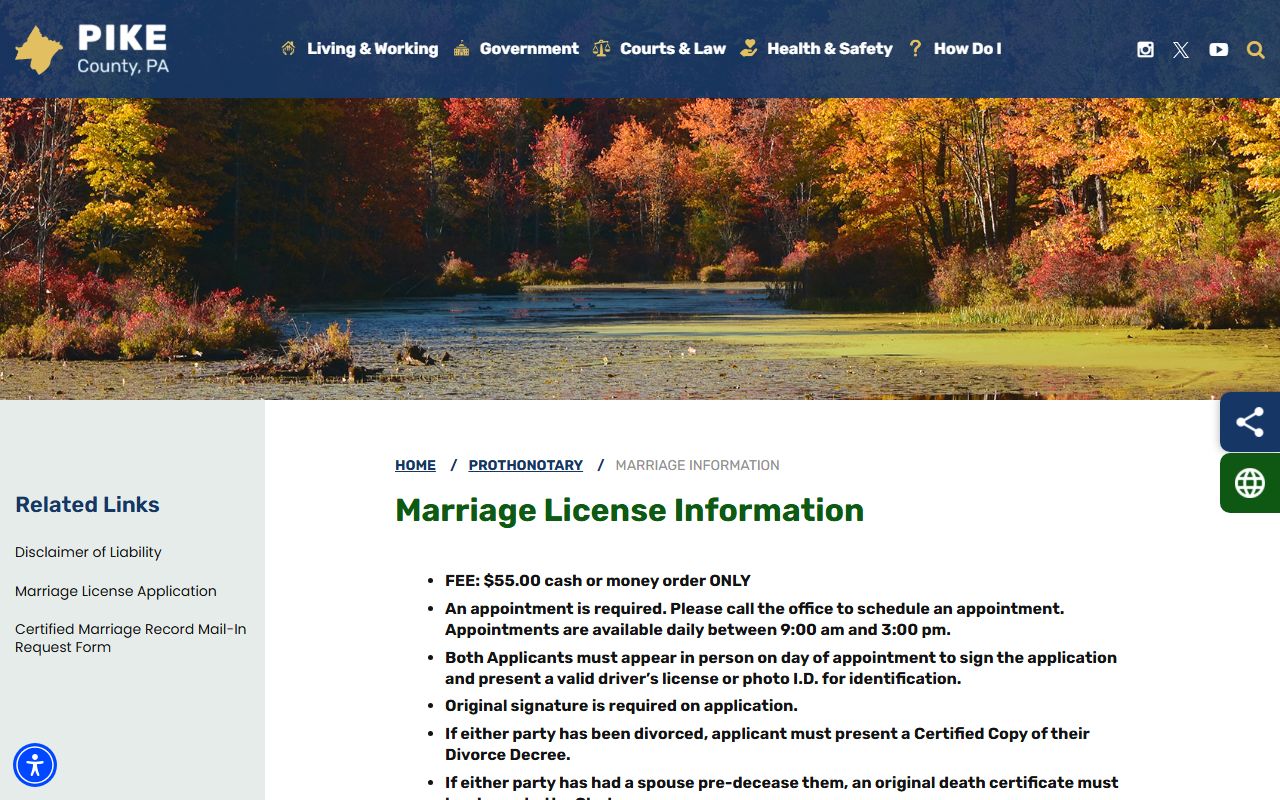 Pike County marriage and divorce records marriage information page