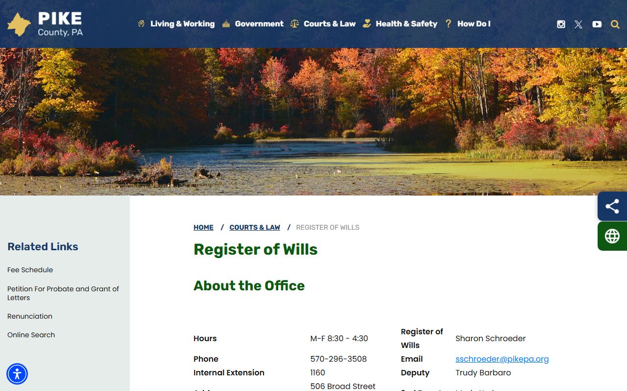 Pike County probate records Register of Wills office