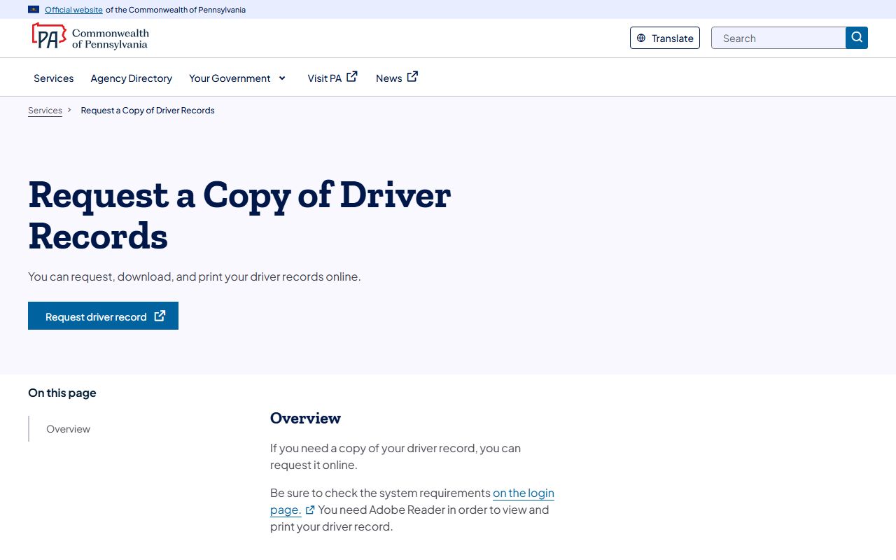 Pike County traffic court records PennDOT driver record request overview